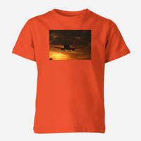 Thumbnail for Beautiful Aircraft Landing at Sunset Designed Children T-Shirts