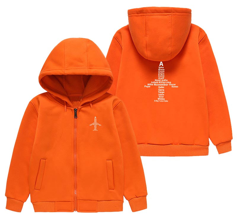 Airplane Shape Aviation Alphabet Designed "CHILDREN" Zipped Hoodies