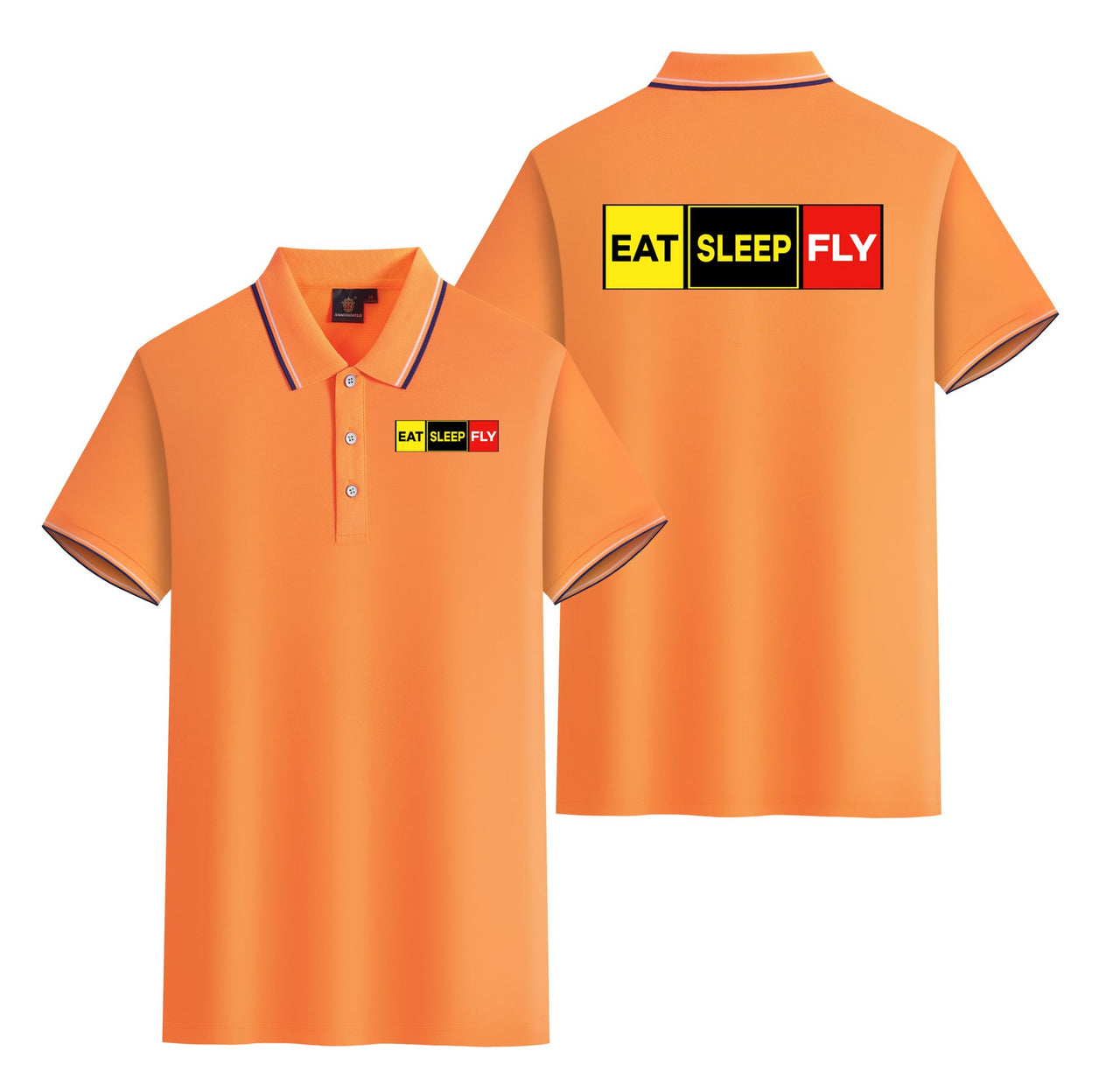 Eat Sleep Fly (Colourful) Designed Stylish Polo T-Shirts (Double-Side)
