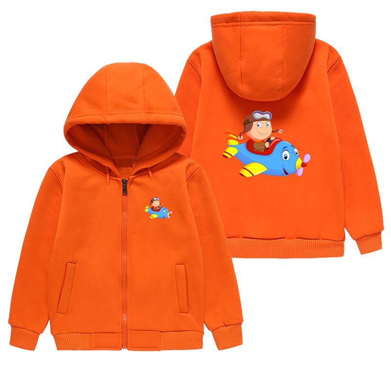 Little Boy Operating an Airplane Designed "CHILDREN" Zipped Hoodies