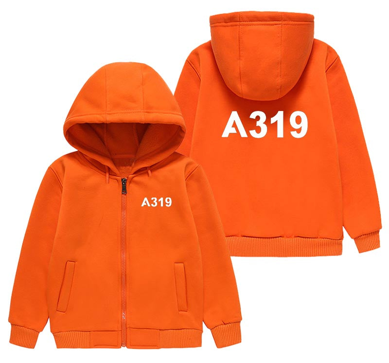 A319 Flat Text Designed "CHILDREN" Zipped Hoodies