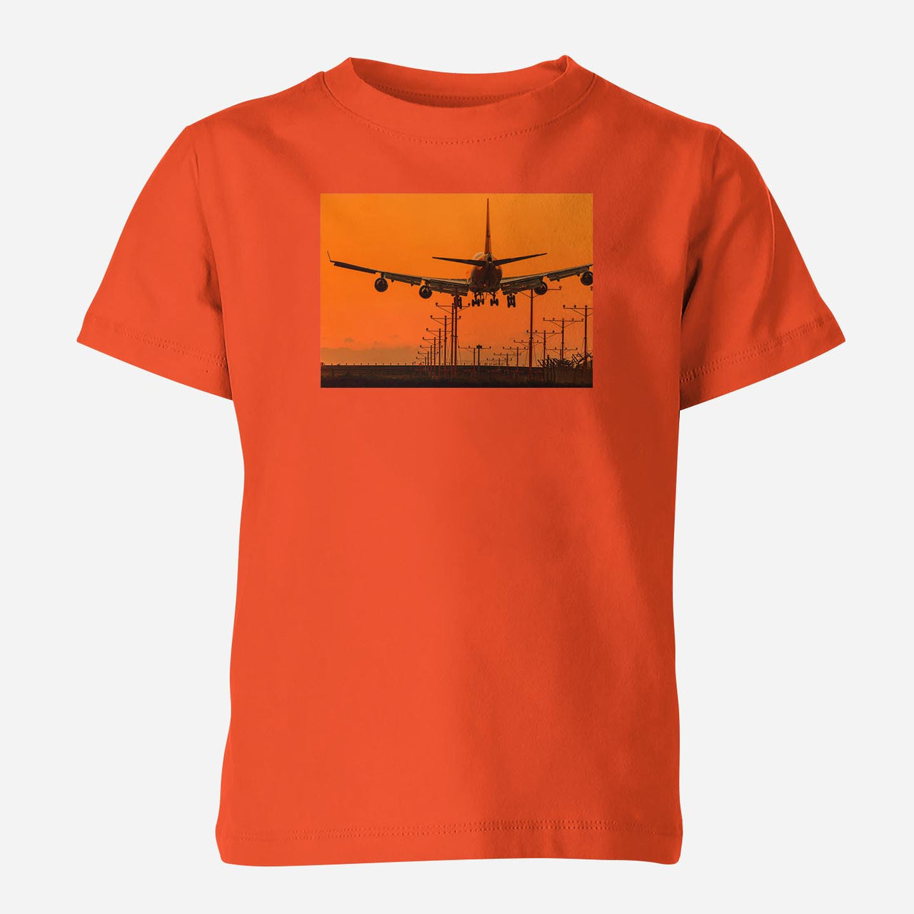 Close up to Boeing 747 Landing at Sunset Designed Children T-Shirts
