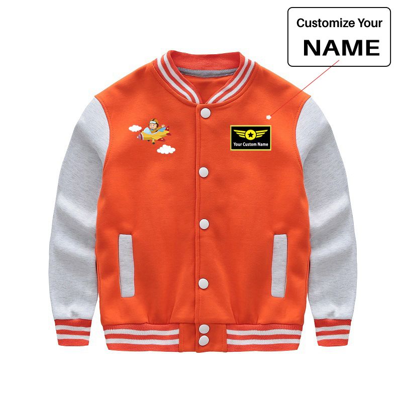 Cartoon Little Boy Operating Plane Designed "CHILDREN" Baseball Jackets