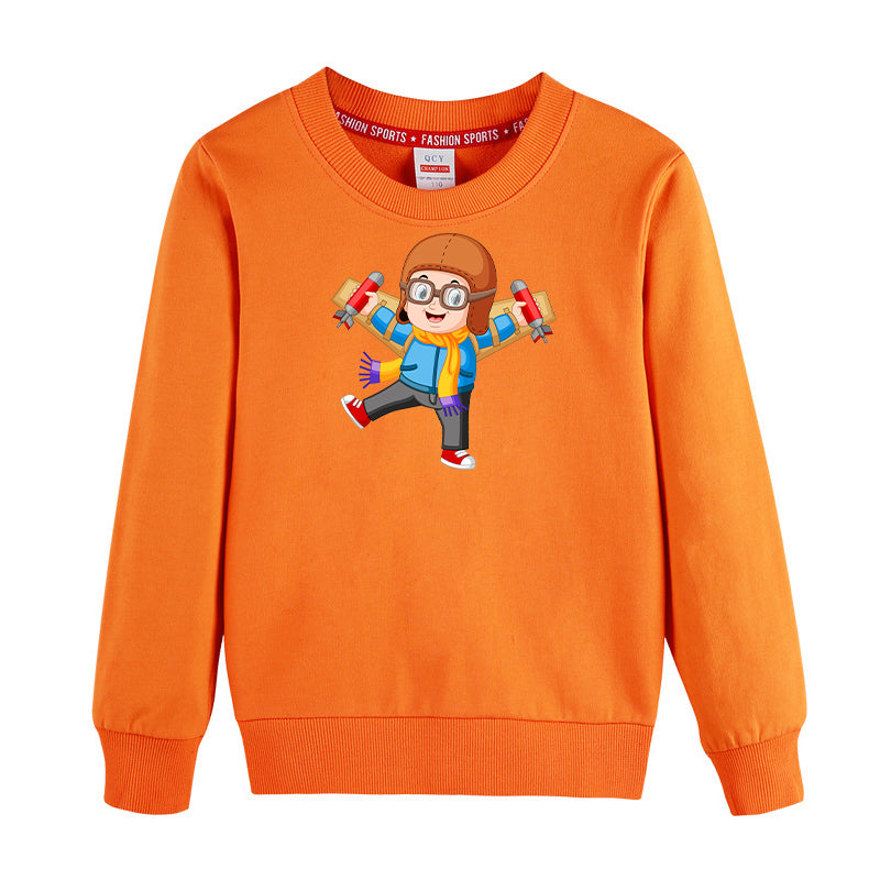 Cute Little Boy Pilot Costume Playing With Wings Designed "CHILDREN" Sweatshirts