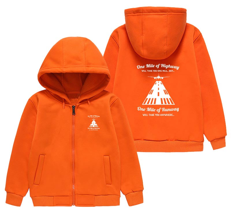 One Mile of Runway Will Take you Anywhere Designed "CHILDREN" Zipped Hoodies