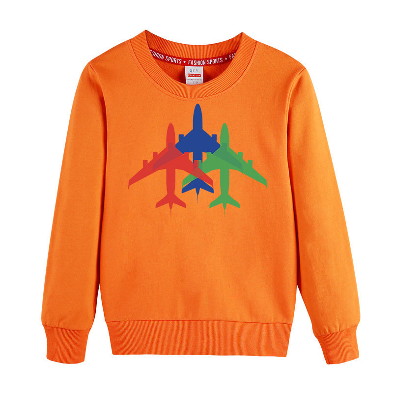 Colourful 3 Airplanes Designed "CHILDREN" Sweatshirts