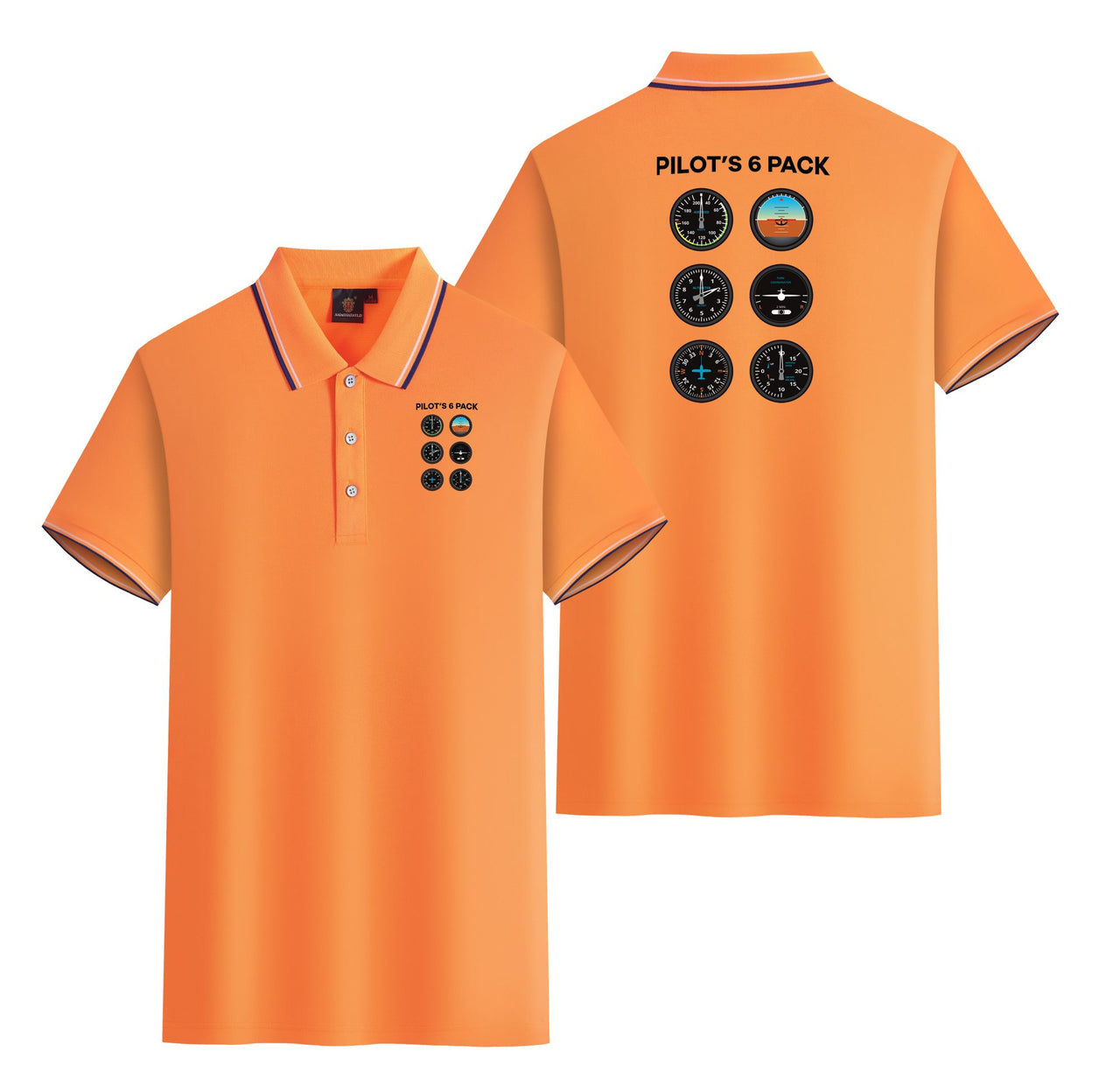 Pilot's 6 Pack Designed Stylish Polo T-Shirts (Double-Side)
