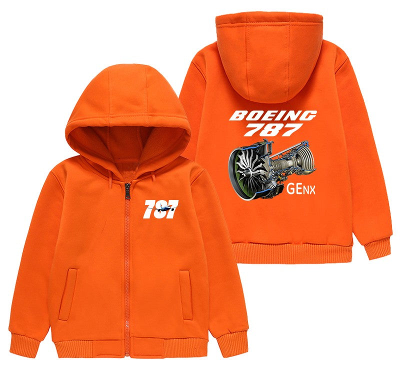 Boeing 787 & GENX Engine Designed "CHILDREN" Zipped Hoodies