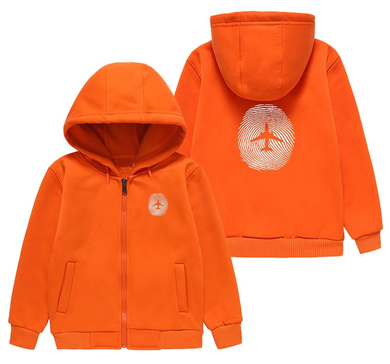 Aviation Finger Print Designed "CHILDREN" Zipped Hoodies