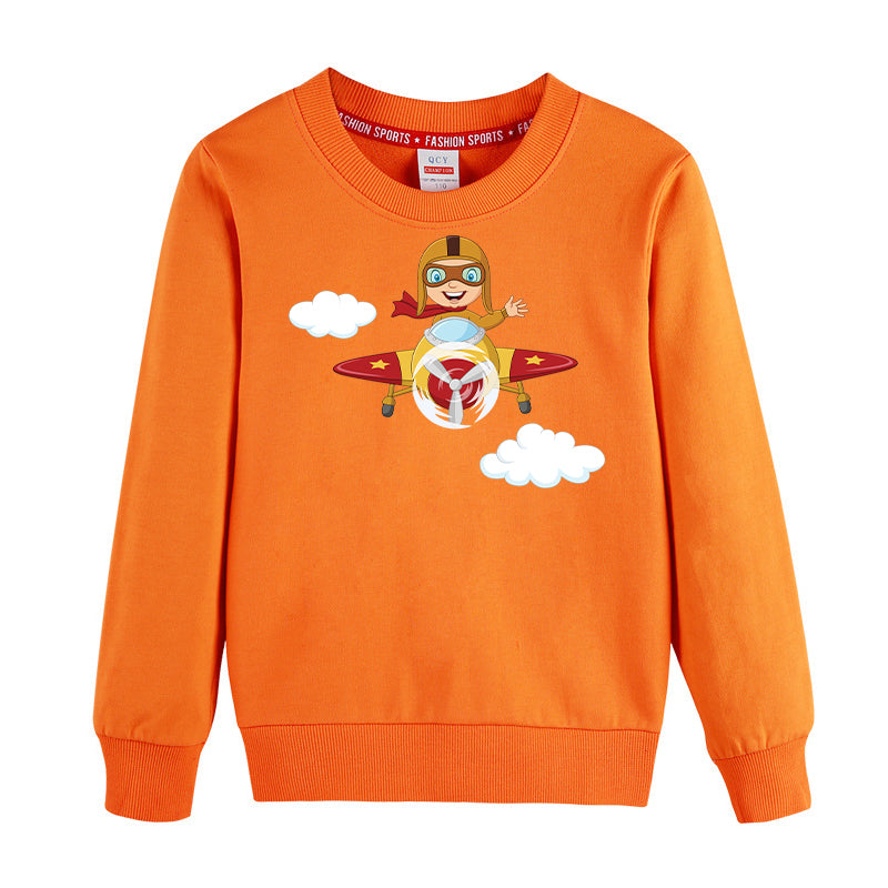 Cartoon Little Boy Operating Plane (Edition 2) Designed "CHILDREN" Sweatshirts
