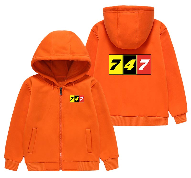 Flat Colourful 747 Designed "CHILDREN" Zipped Hoodies