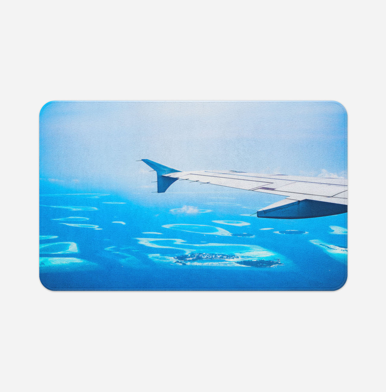 Outstanding View Through Airplane Wing Designed Bath Mats