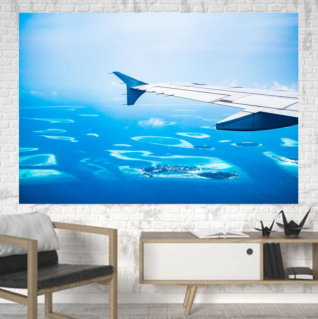 Outstanding View Through Airplane Wing Printed Canvas Posters (1 Piece) Aviation Shop 