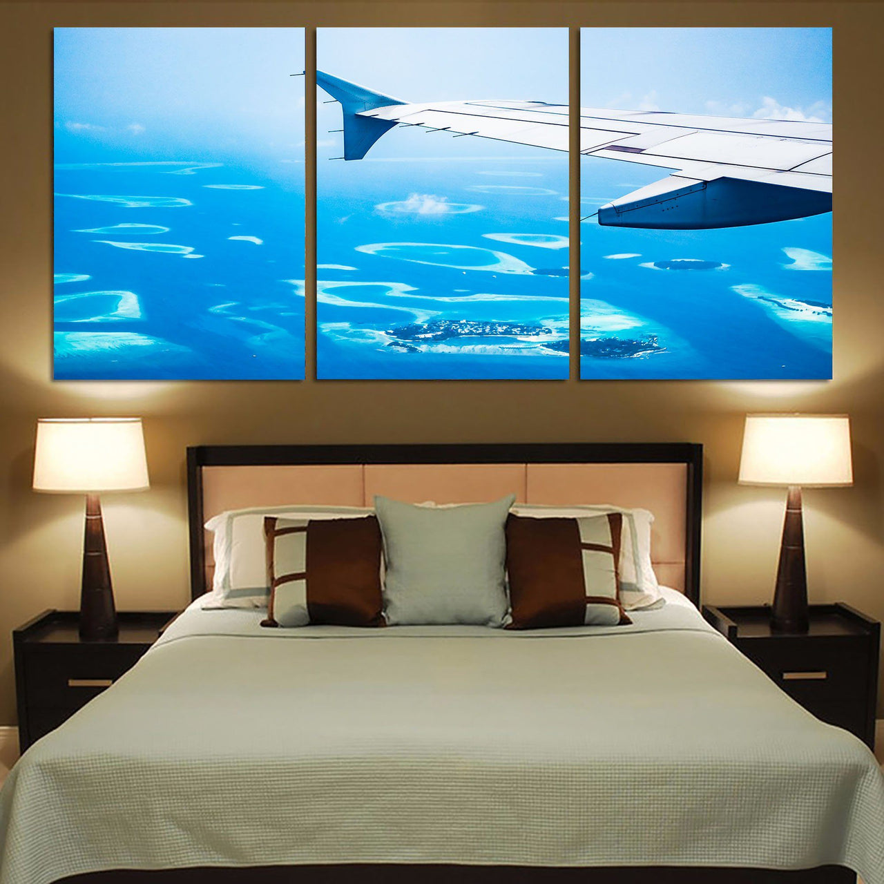 Outstanding View Through Airplane Wing Printed Canvas Posters (3 Pieces) Aviation Shop 