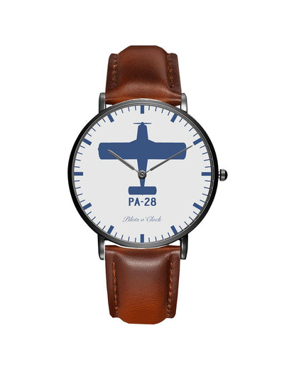 Side view of Piper PA-28 aviation slim watch in stainless steel, polished finish.