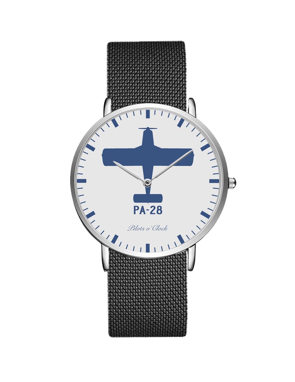 Piper PA-28 Stainless Steel Strap Watches Pilot Eyes Store Silver & Black Stainless Steel Strap 