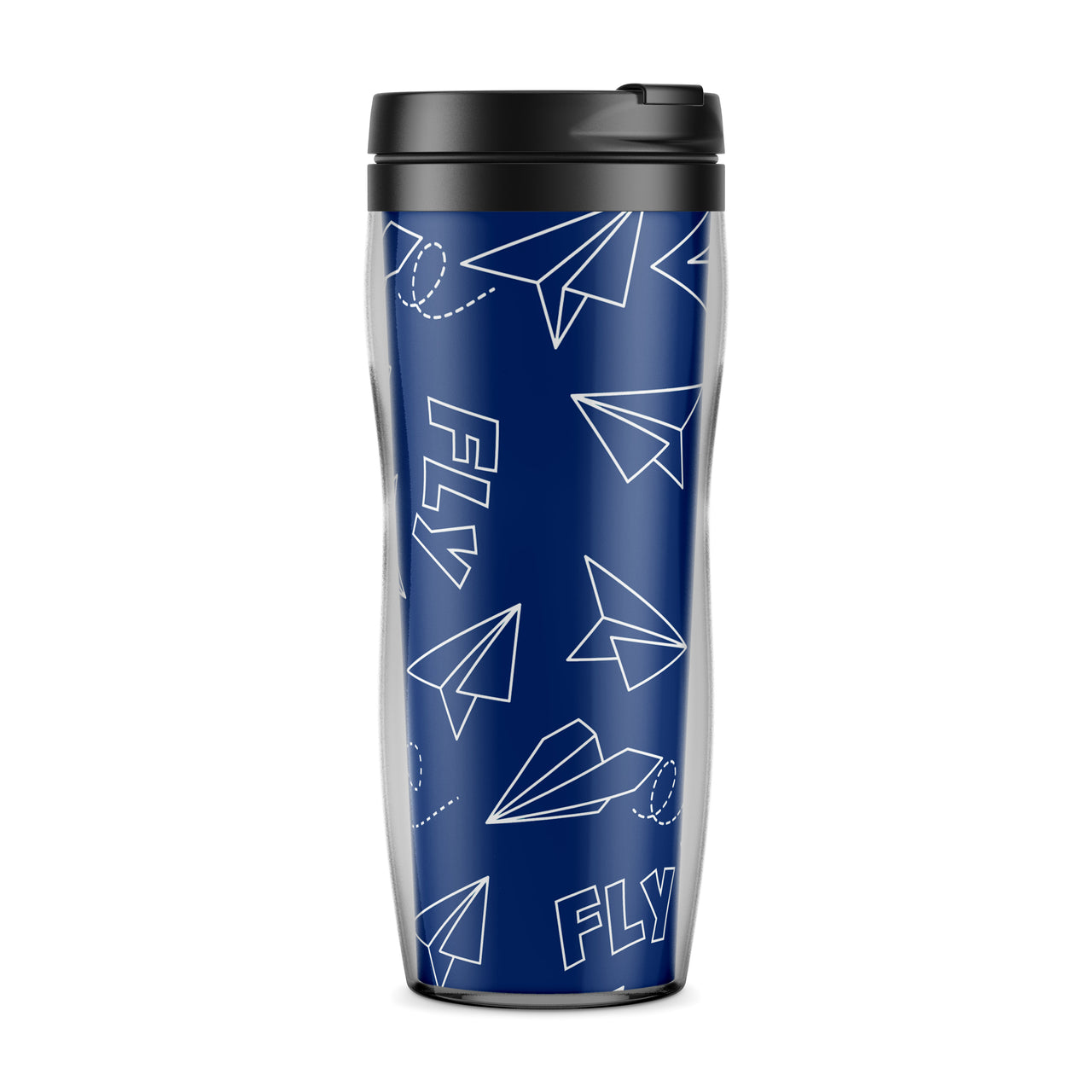 Paper Airplane & Fly-Blue Designed Travel Mugs