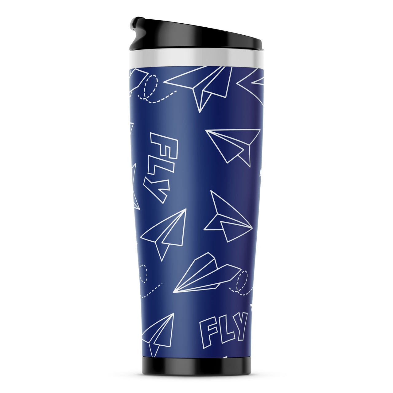 Paper Airplane & Fly-Blue Designed Travel Mugs