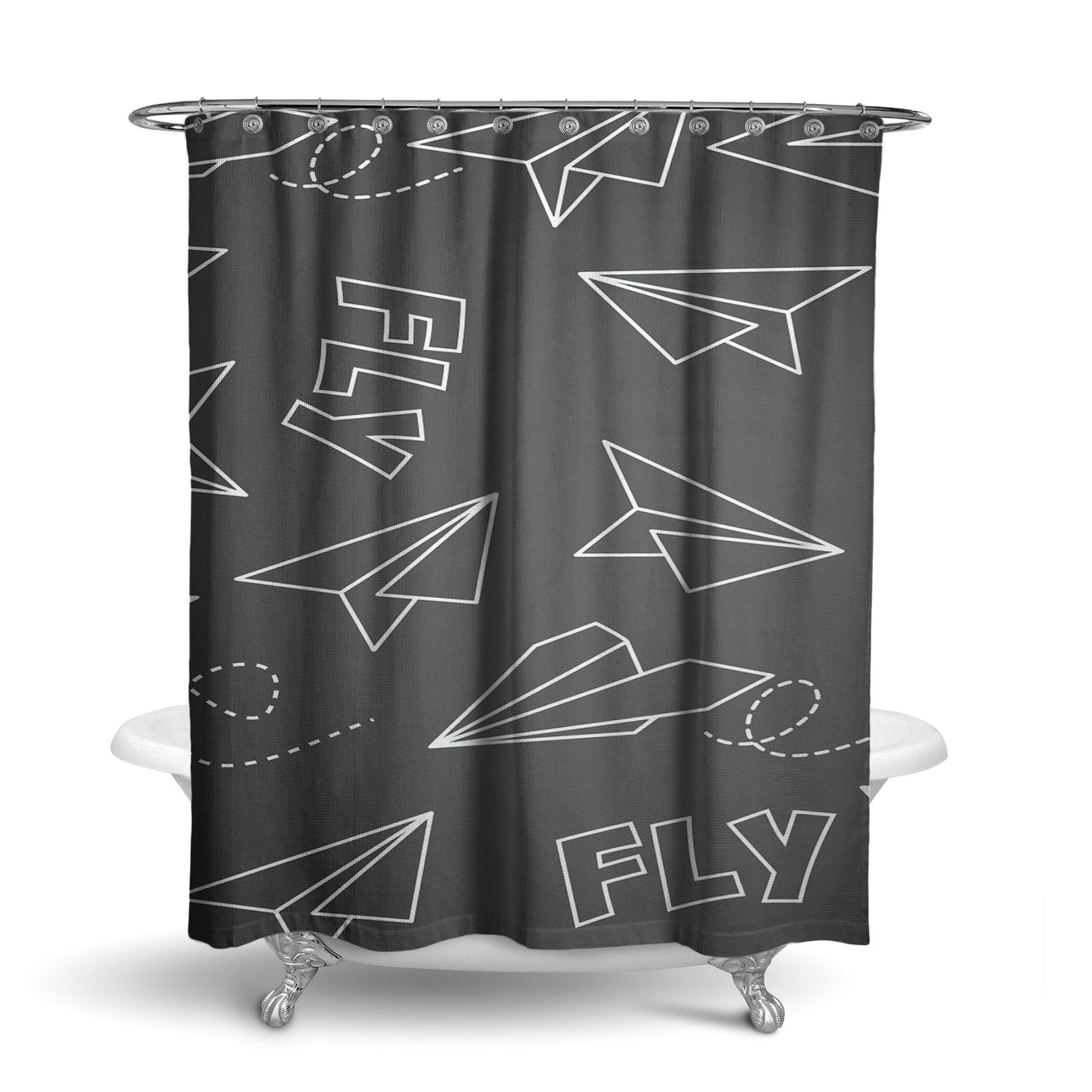 Paper Airplane & Fly-Gray Designed Shower Curtains