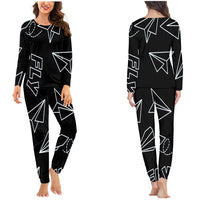 Thumbnail for Paper Airplane & Fly Black Designed Pijamas