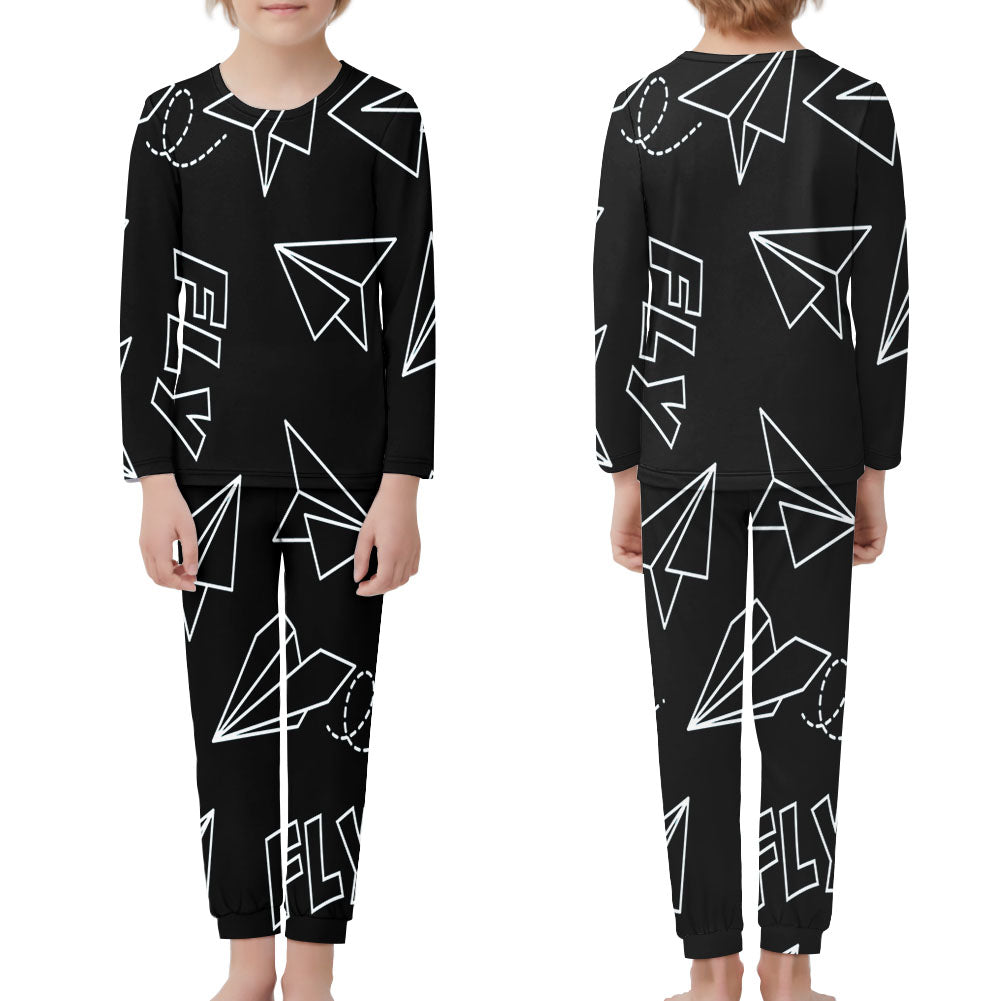 Paper Airplane & Fly Black Designed "Children" Pijamas
