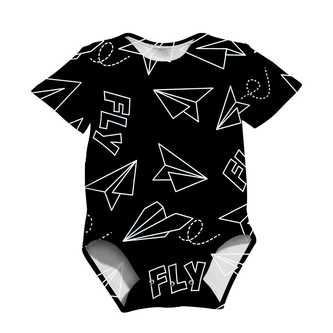 Paper Airplane & Fly Black Designed 3D Baby Bodysuits