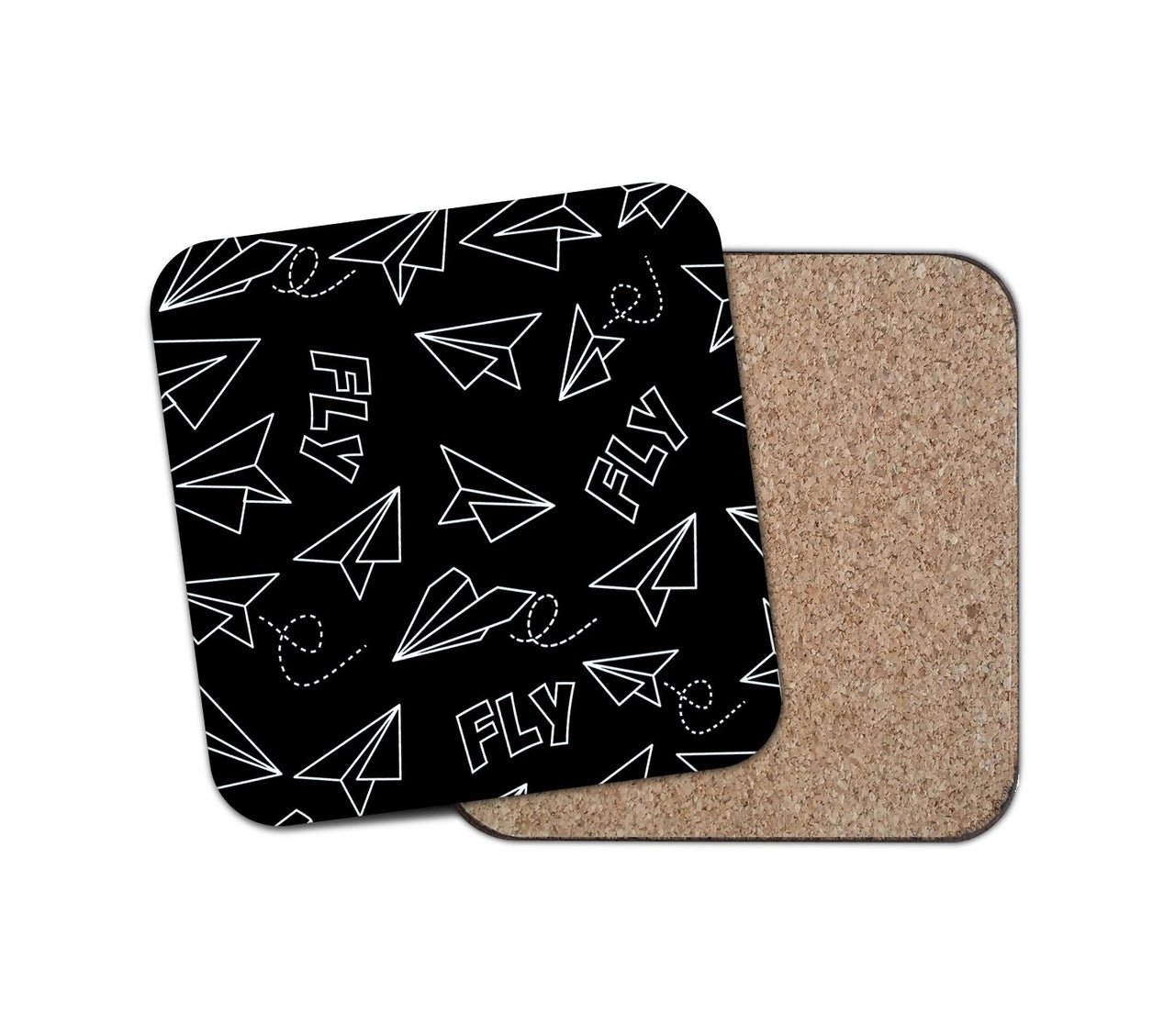 Paper Airplane & Fly Black Designed Coasters