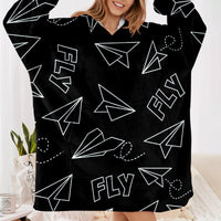 Thumbnail for Paper Airplane & Fly Black Designed Blanket Hoodies