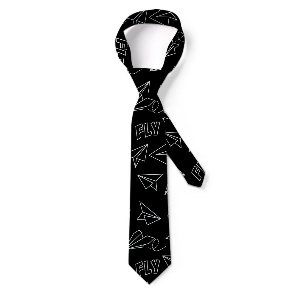 Paper Airplane & Fly Black aviation design on premium silk blend tie.