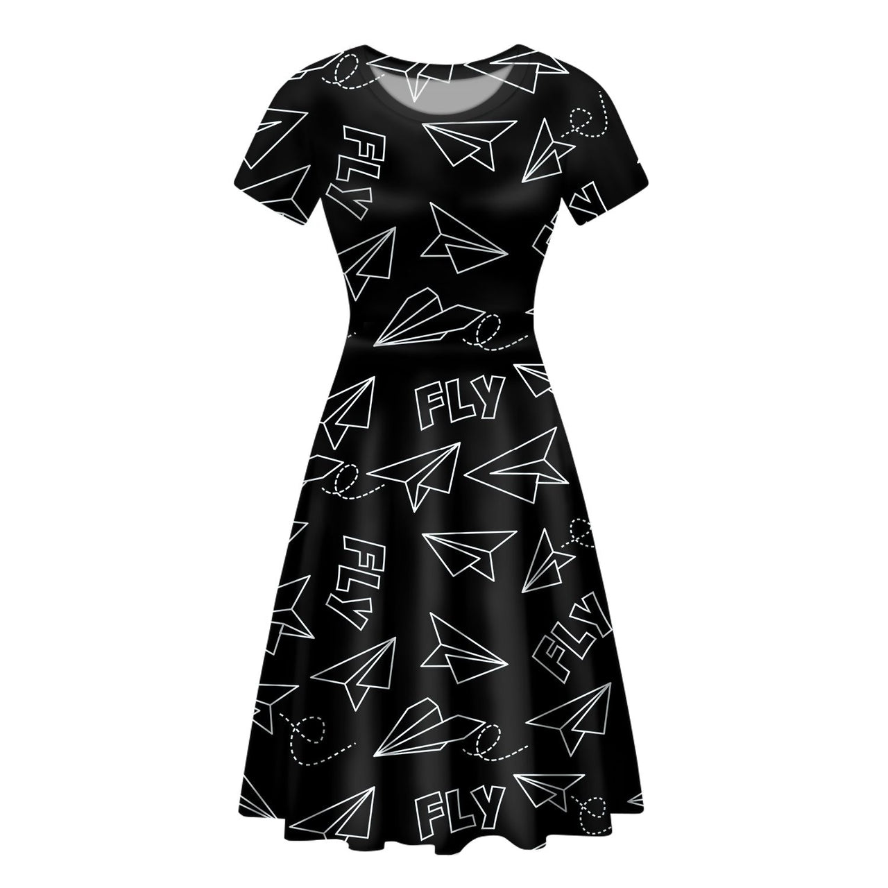 Paper Airplane & Fly Black Designed Women Midi Dress
