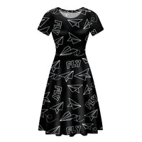 Thumbnail for Paper Airplane & Fly Black Designed Women Midi Dress