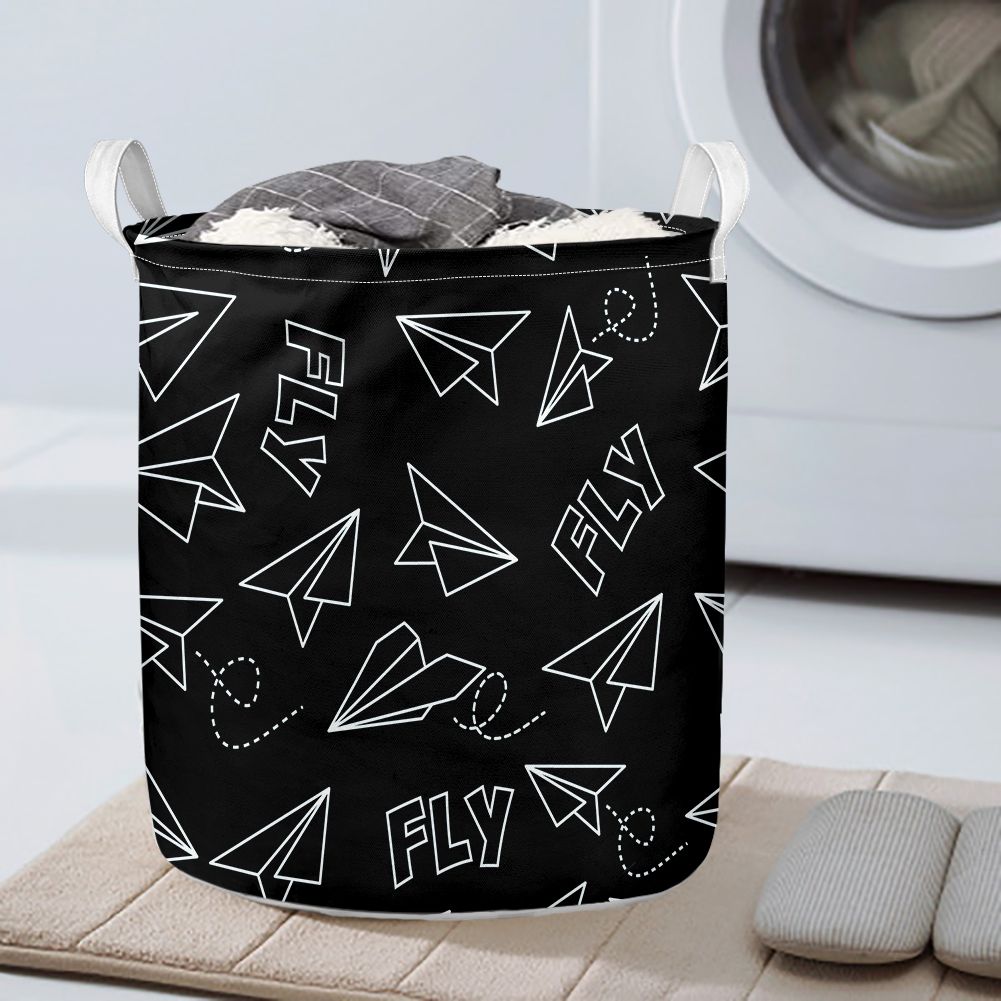 Paper Airplane & Fly Black Designed Laundry Baskets