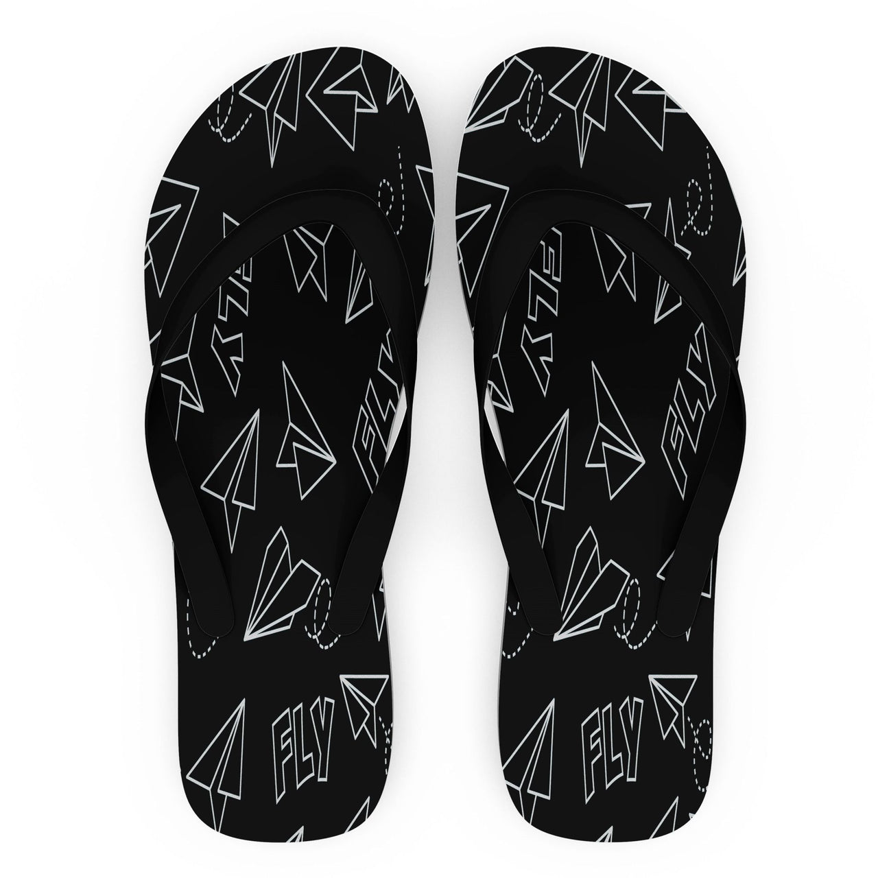 Paper Airplane & Fly Black Designed Slippers (Flip Flops)