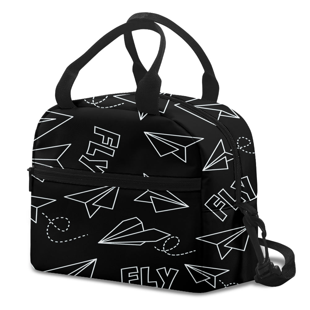 Paper Airplane & Fly Black Designed Lunch Bags