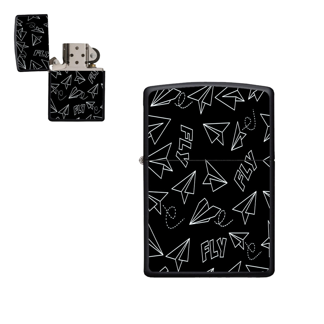 Paper Airplane & Fly Black Designed Metal Lighters