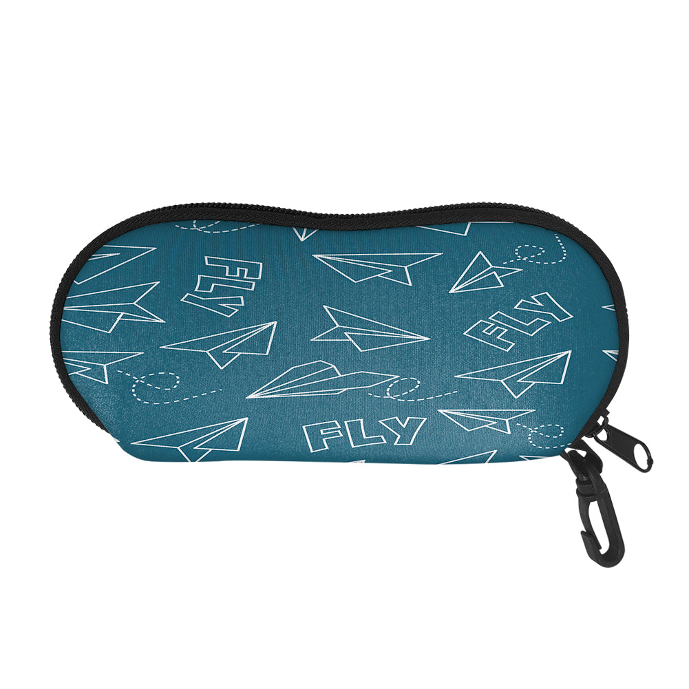 Paper Airplane & Fly Green Designed Glasses Bag