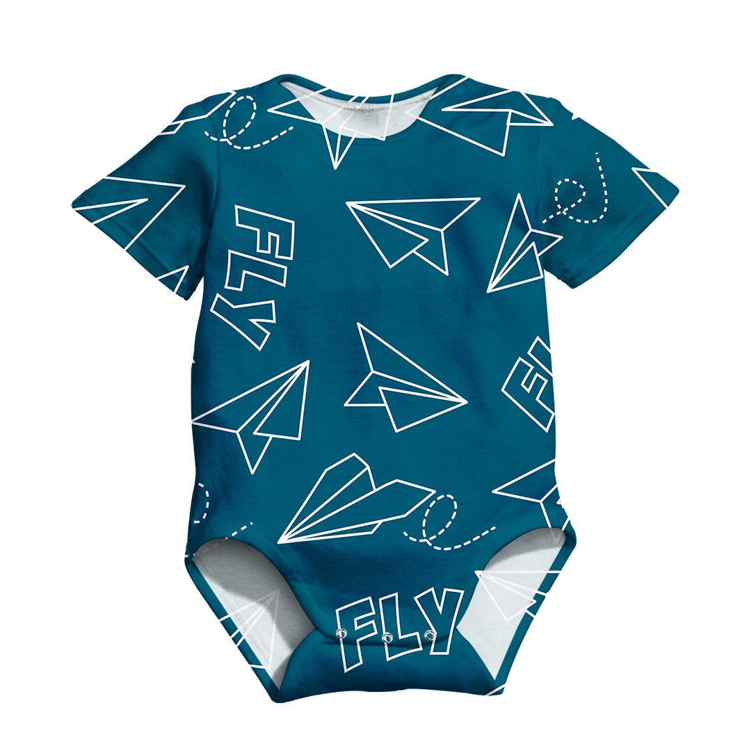 Paper Airplane & Fly Green Designed 3D Baby Bodysuits
