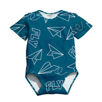 Thumbnail for Paper Airplane & Fly Green Designed 3D Baby Bodysuits