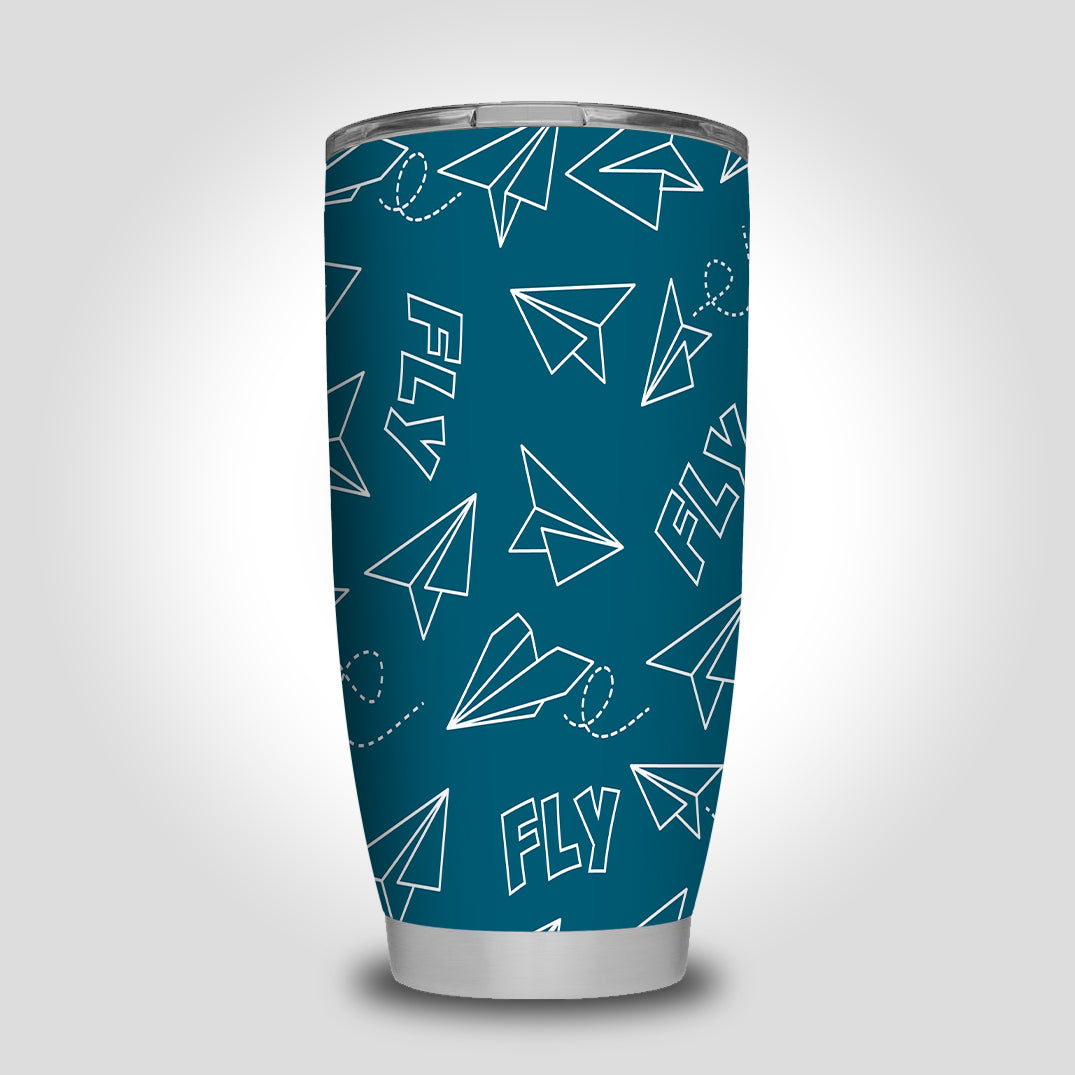 Paper Airplane & Fly Green Designed Tumbler Travel Mugs