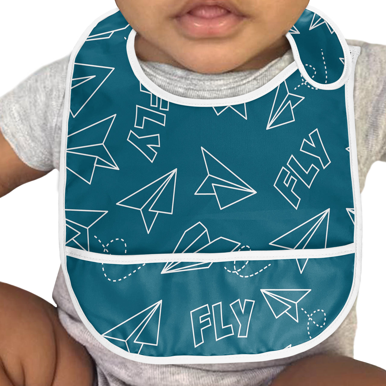 Paper Airplane & Fly Green Designed Baby Bib