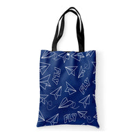 Thumbnail for Paper Airplane & Fly (Blue) Designed Tote Bags