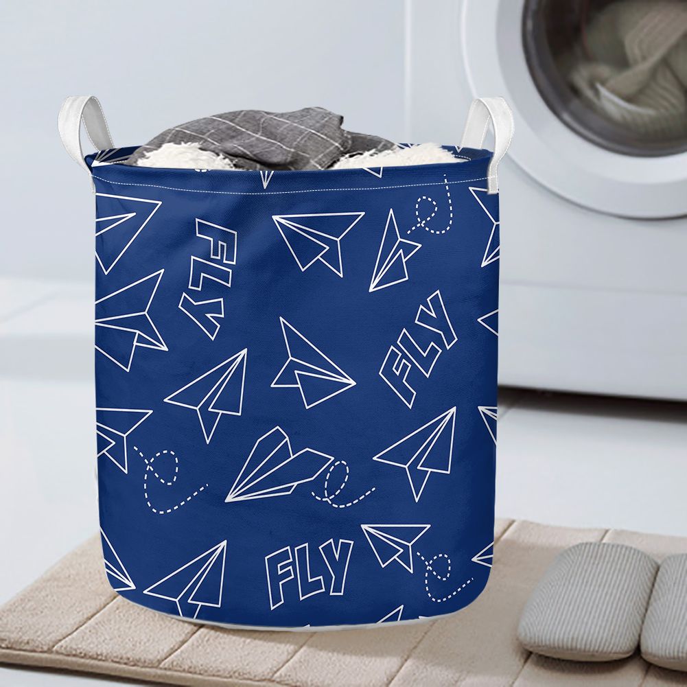 Paper Airplane & Fly (Blue) Designed Laundry Baskets