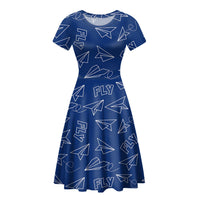 Thumbnail for Paper Airplane & Fly (Blue) Designed Women Midi Dress