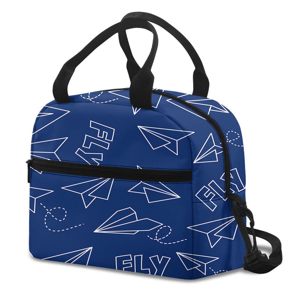 Paper Airplane & Fly (Blue) Designed Lunch Bags