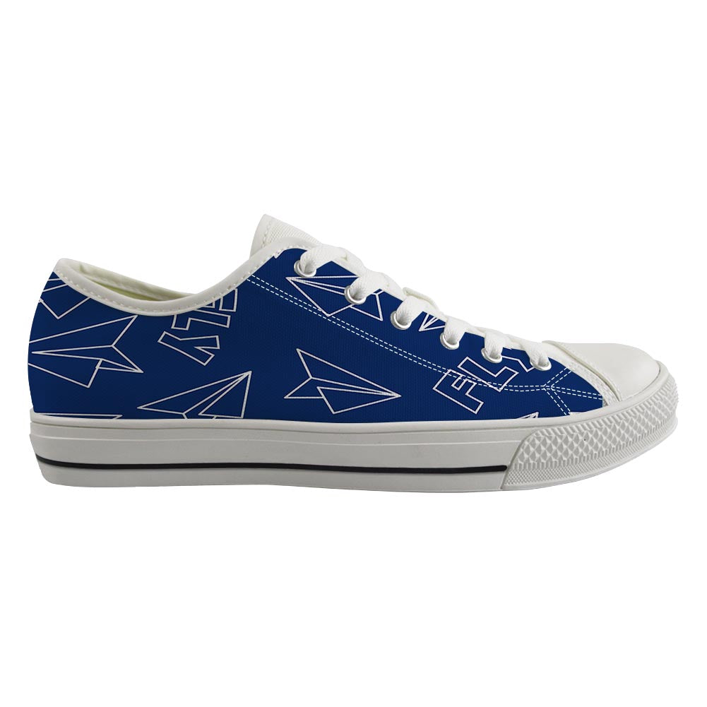 Paper Airplane & Fly (Blue) Designed Canvas Shoes (Women)