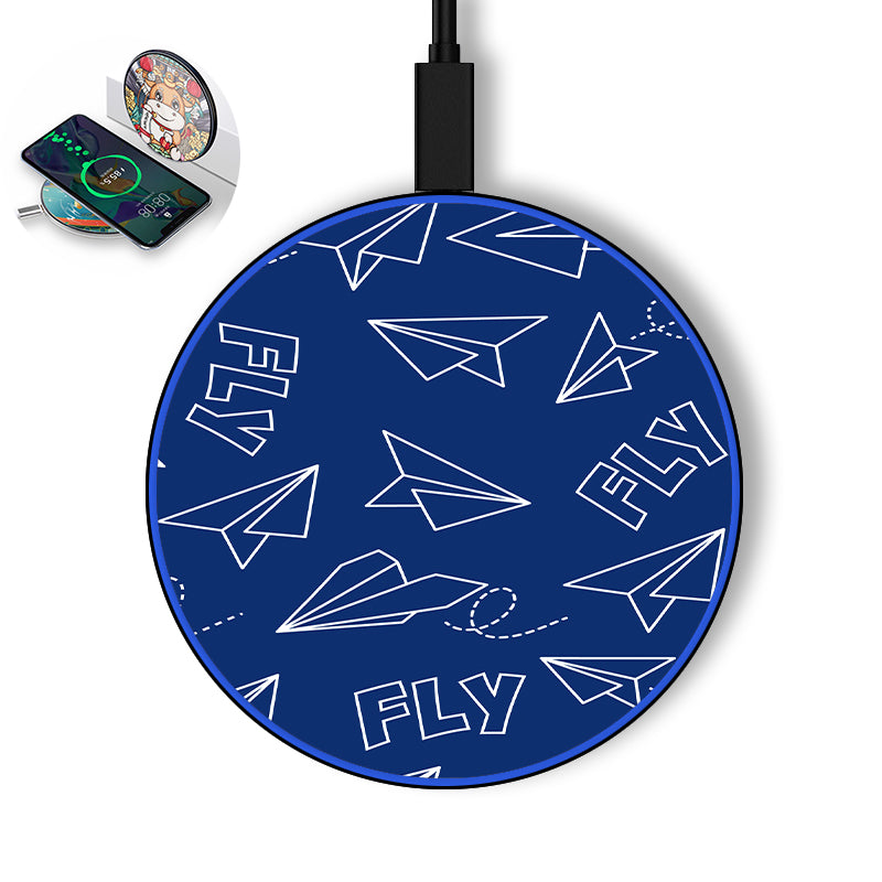 Paper Airplane & Fly (Blue) Designed Wireless Chargers