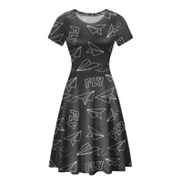 Thumbnail for Paper Airplane & Fly (Gray) Designed Women Midi Dress