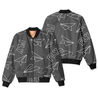 Thumbnail for Paper Airplane & Fly (Gray) Designed 3D Pilot Bomber Jackets