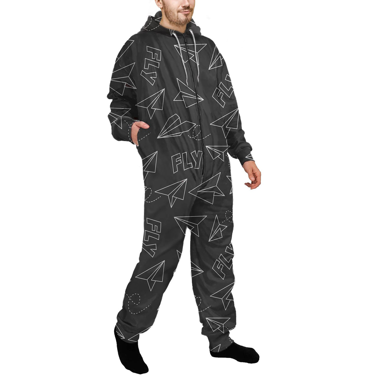 Paper Airplane & Fly (Gray) Designed Jumpsuit for Men & Women