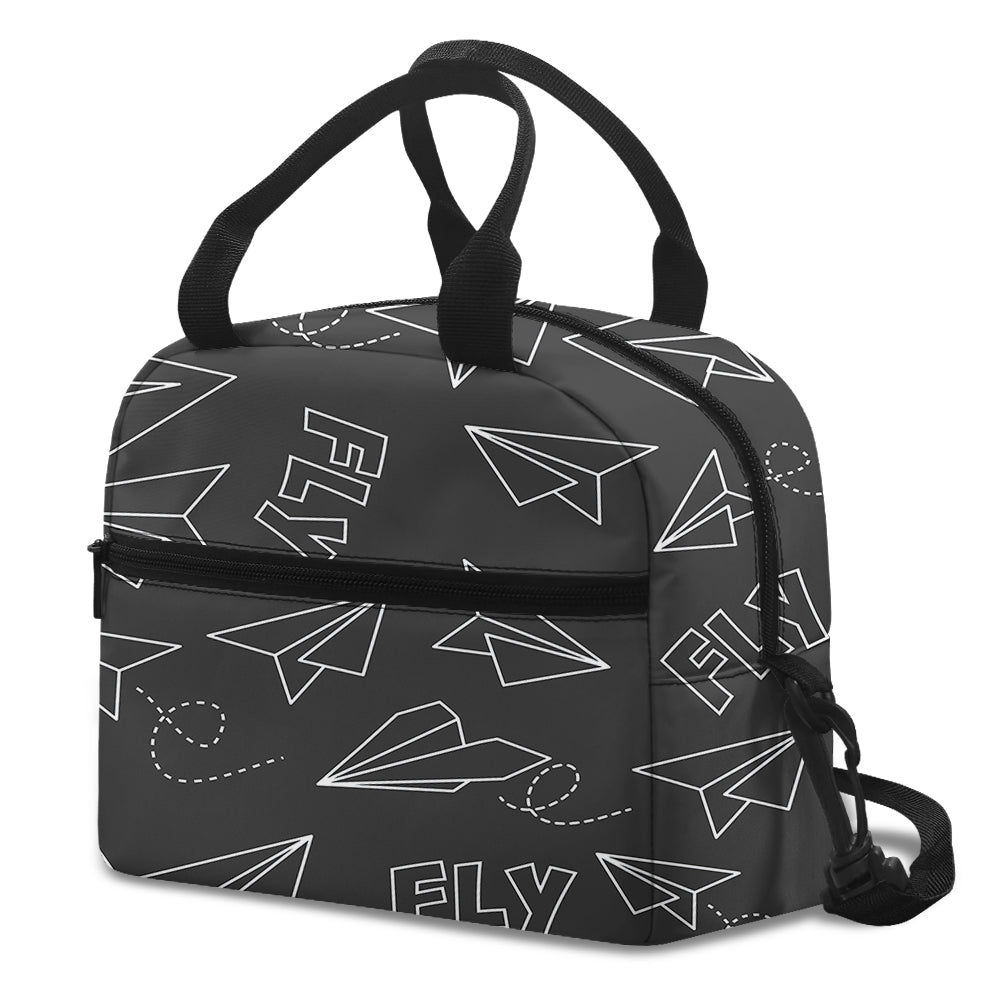 Paper Airplane & Fly (Gray) Designed Lunch Bags
